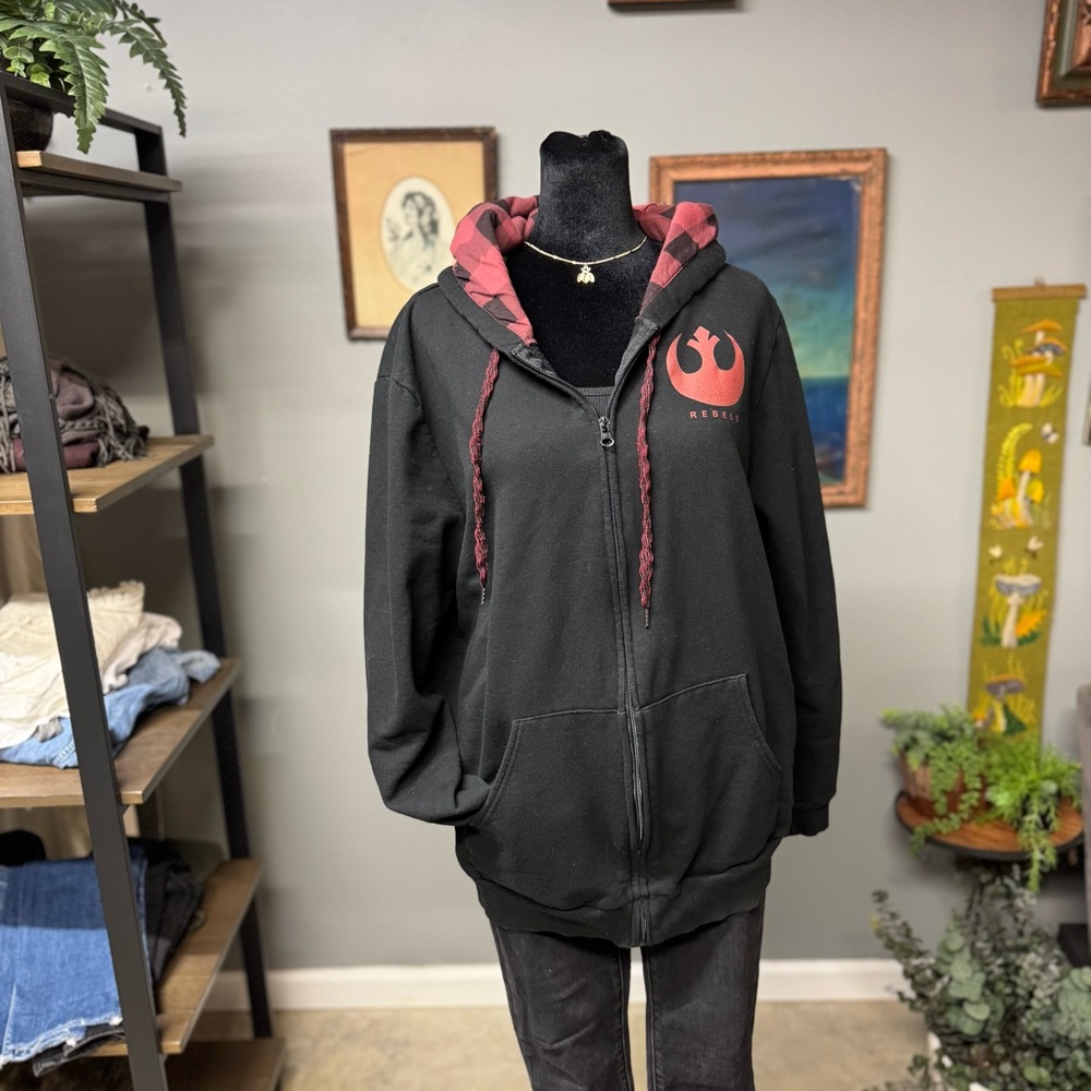 Star Wars Rebel Alliance full zip hoodie men’s large geek nerd Disney black red